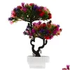 装飾的な花の花輪ヒーアン偽の木人工盆栽プラスチック日本のフェイクポット植物シミュレーションゲストグリートパインドロップデルオットド