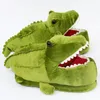 Pantoufles vertes en forme de Crocodile, chaussures d'intérieur chaudes et antidérapantes en peluche pour l'hiver