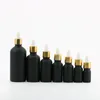 Garrafas 5pcs 5ml/10ml/15ml/20ml/30ml/50ml preto fosco frasco conta-gotas vazio recipiente de embalagem cosmética óleo essencial