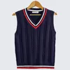 2023 Spring Autumn Men Uniform Vest Fashion V Neck Pullover Boys British Student Sleeveless Waistcoat Tank Tops Sweaters 240119