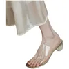 Slippers 2024 Summer Round Heel Pearl Open Toe Line With EVA Transparent Outer Wear Block Sandals