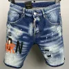 Designer Jean Short Fashion Casual Slim Ripped paint Zipper Patch D letter embroidery Denim Shorts For Men Street Punk Blue