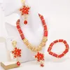 Necklace Earrings Set Fashion Flower Pendant Nigerian Wedding African Coral Beads Jewelry