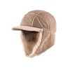 Berets Winter Ushanka Hat Men's And Women's Warm Corduroy Lamb Wool Ear Protection Riding Windproof Thickened Bomber Hats