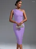 Casual Dresses Lilac Bandage Dress Women Midi Party Bodycon Elegant Draped Sexy One Shoulder Evening Birthday Club Outfits Summer 2024
