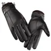 Mens Luxurious Pu Leather Winter Driving Warm Gloves Cashmere Tactical Gloves Black Drop High Quality 240127