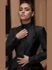 Mode Knop Zwarte Mini Jurk Voor Vrouwen Vintage Lange Mouw Hoge Taille Bodycon Alime Rok Vrouwelijke Avondfeest Vestidos 240130