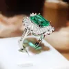 Anillos de racimo clásico dama flor turmalina anillo esmeralda real 925 plata esterlina fiesta banda de boda para mujeres joyería nupcial