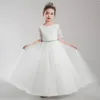 Sukienki dla dziewczynek biała elegancka sukienka kwiatowa koronkowa tiulowy pół rękaw