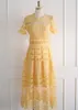 Party Dresses Long Lace Dress For Women 2024 Summer Yellow Short Sleeve Embroidery Stripe Evening Midi Outfits