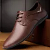 Merk Spring Echte nieuwe zacht lederen bruiloftsbedrijf Casual Flats Vintage Handmade Oxford Shoes For Men Black 5893