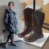 Stiefel für Kinder, Herbst/Winter 2024, für Mädchen, große Kinder, britischer Stil, dicke Sohle, langer Lederrücken, Reißverschluss, einfarbig