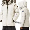 Nouveau Femmes Parka Gooses Plume Canadien Designer Goose Hiver Doudoune Hommes Fourrure Sur Manteau Chapeau Thermique Détachable Noeud D'épaule Rouge Noir Blanc Bleu Foncé