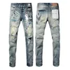 Fioletowe dżinsy fioletowe dżinsy dżinsy ciężkie zrób stare dziury haft haftowe purpiny dżinsowe spodnie darmowe spodnie designerski