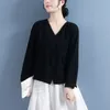 Roupas étnicas Camisa Feminina de Algodão Bordado Elegante Blusa Manga Longa Top Vintage Botão Up Camisas Brancas Senhoras Roupa de Escritório 2024