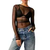 Women's T Shirts Women Long Sleeve Mesh Crop Top Turtleneck Sheer Blouse Sexy See Through Tops Y2K Lace Going Out Shirt