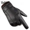 Mens Luxurious Pu Leather Winter Driving Warm Gloves Cashmere Tactical Gloves Black Drop High Quality 240127