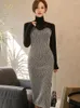 Casual Dresses H Han Queen Turtleneck Sweater Dress Women Elegant Elastic Knitted Sheath Office Pencil Bodycon Vestidos