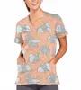 Kvinnors T-skjortor Elefantmönster Skönhet Salong Work Clothes Spa Care Pocket V-Neck Skrubben Topp Summeruniform