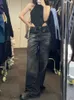 女性用ジーンズレトロブラックワイドレッグジーンズ女性用特大の韓国ファッションバッグデニムズボングランジY2KレディースヒップホップジーンズJ240217