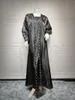 Etnische kleding Moslim Turkije Abaya Mode Sparkly Satijn Zijden Jurk Effen Kleur Set van twee stukken Dames Lange Femme Kaftan Isamic