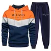 Tute da uomo 2024 Mens Winter Outdoor Warm Sports Felpa con cappuccio Set Y2k Felpa + Pantaloni Set da 2 pezzi Abbigliamento sportivo di lusso Abbigliamento da sci casual da uomo T240217