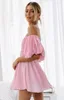 Abiti casual con spalle scoperte prendisole rosa donna manica corta Mini abito Boho da spiaggia solido Harajuku Vestido De Mujer