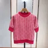 새로운 패션 디자이너 여성 니트 여성 스웨터 짧은 소매 둥근 목 하이 엔드 탑 G 문자 알파벳 Jacquard Gold로 덮여