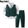 Abiti formali per bambini Ragazzo per gentiluomo Set Camicia a maniche lunghe Gilet Pantaloni Ragazzi Abiti Matrimonio Compleanno Festa Abiti eleganti 240122