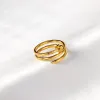 14k Yellow Gold Trendy Multilayer Sercw Nail Ring for Women Girl Men Finger Fashion Style Trending Jewelry