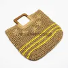 Totes Casual Flower Straw Handbags Wooden Handle Women Hand Bags Paper Woven Large Tote Bag Handmade Summer Beach Big Bali PursesH24217