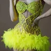 Abbigliamento da palco Abito con paillettes fluorescenti con strass completi Vestito da donna per feste Gogo Ballerino Costume Bar Dj Mini abiti Abiti rave