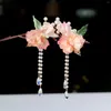 Haarspeldjes Roze Katoenen Bloem Haarspelden Kant Parel Hoofddeksels Retro Chinese Haarspeldjes Fringe Sieraden Voor Vrouwen Meisjes Accessoires