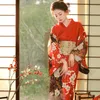 Etniska kläder röda kimono kvinnor japanska traditionella yukata haori kimonos cosplay klänning mode pografiska kläder formell klänning