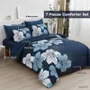 Bedding sets Navy Blue 7 Pieces Bed in A Bag Soft Microfiber Complete Bedding Sets for All Seasons Comforter Set Queen Size