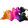 Stage Wear High Quality Silk Belly Dance Fan Real Veils Left Right Colors Black Purple Rose Red Orange