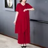 Vrouwen Tweedelige Broek Grote Maat Set Voor 2024 Zomer Midden En Ouderdom Moeder Moerbei Zijde Tops Broek pak Outfit Z1782