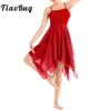 Stage Wear Womens Adulto Ballet Tutu Dança Vestido Spaghetti Strap Assimétrico Chiffon Contemporâneo Trajes Líricos