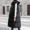 Coletes femininos com capuz colete de comprimento médio à prova de vento algodão acolchoado casaco para outono inverno outwear longo para baixo colete com quente