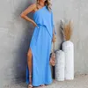 Casual Dresses Elegant Rose Club Party Office Midi Dress 2024 Summer Women's Satin Lantern Sleeve One Shoulder Bodycon Women kläder