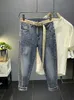 Broek Heren Jeans High-End Modemerk Gedrukte Broek Katoen Herenmode Toevallige Rechte Slanke Broek 240126