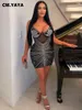 Casual Jurken CM.Vrouwen Strass Boren Mesh See Hoewel Patchwork Midi Mini Jurk Kristal Party Night Out Gewaden Vestidos