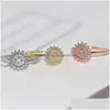 Cluster anéis duplo justo sol flor anéis para mulheres cristal cz rosa cor de ouro festa presente de aniversário midi anel moda jóias r904224 dhvve