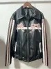 Kvinnorjackor Kontrast Bow Printed Black Leather Jacket Cool Lapel Pickel Pockets Långärmrockar 2024 Spring Motocycle Streetwear