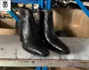 Bottes de marque en cuir imprimé peau de serpent pour hommes, talons Super hauts, bout pointu, noir, chaussures de soirée, talon épais de 8.5cm