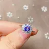 Anneaux de cluster Bague de fiançailles classique pour femme 0.8ct 6mm Tanzanite naturelle 18K Plaqué or 925 Bijoux en argent