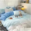 Sängkläder sätter koreansk stil Set Fourpiece Gradient Color Sheet Pillowcase Däcke er Twin Fl Queen King Super Size 231118 Drop Delivery Othyi