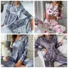 Womens Silk Satin Pajamas Loungewear Two-piece Sleepwear Womens Long Sleeve Soft Button-Down Pj Set Pijama 240131