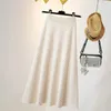 Knitted half length skirt for women spring mid length high waisted A-line skirt showing thin umbrella skirt female tops 240201