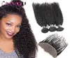 Brasileiro Kinky Curly Weave Bundles com Lace Fechamento Frontal Mink Cabelo Virgem Brasileiro Tece 3 Cachos Kinky com Orelha a Orelha Lace1238644